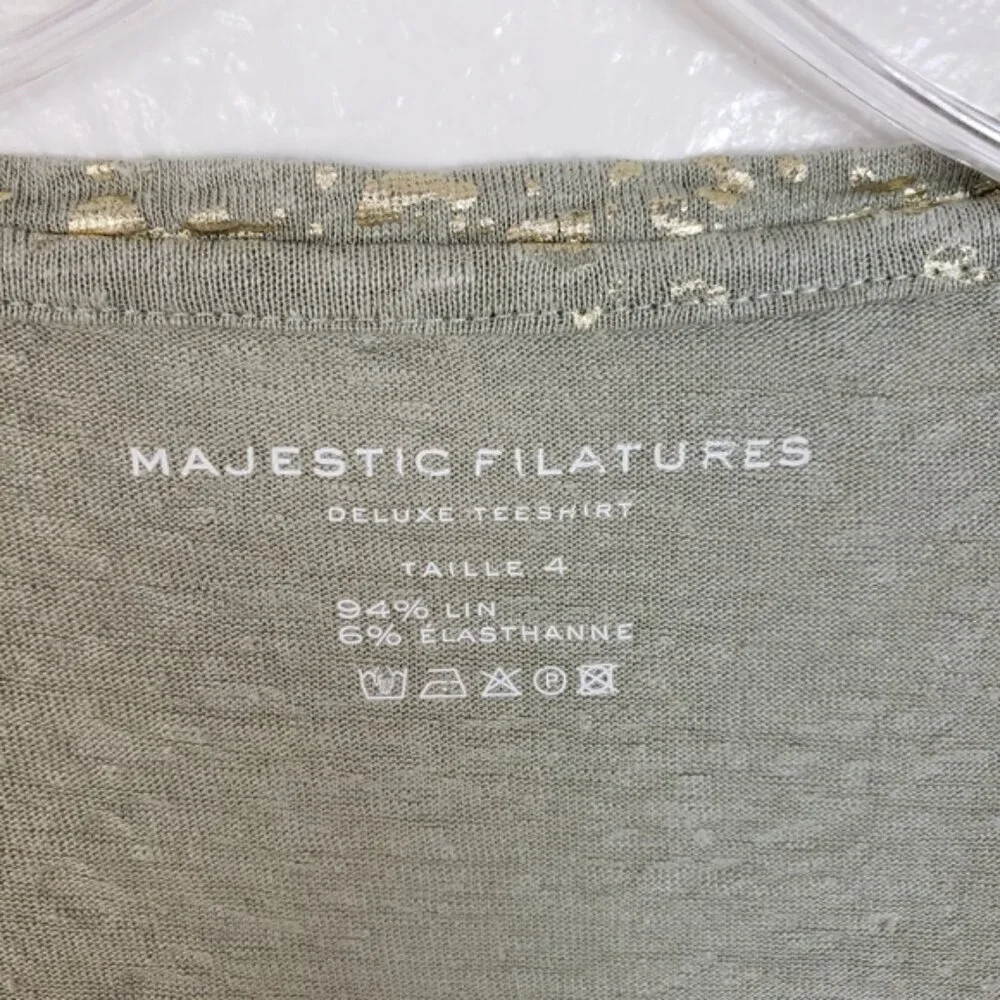 Majestic Filatures Stretch Linen Metallic Novelty 3/4-Sleeve Blouse Top size L